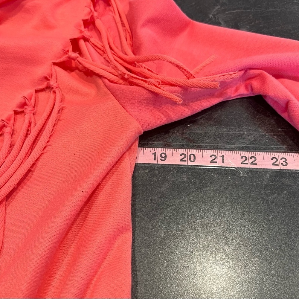 Hot Pink Lightweight Jacket Cardigan Jersey Knit Fringe Detail Assemetrical - Picture 7 of 9